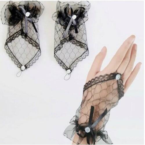 White Lace Bride Guantes Novia Gloves for Performances Fingerless Black Wedding Gloves Girls Daily Red Gloves ST105