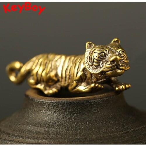 Pure Copper 12 Zodiac Tiger Key Pendant Keychain Accessories Vintage The Monarch Of All Beasts Car Key Chain Necklace Pendants