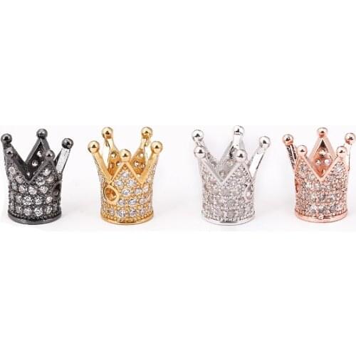 4 Color Beads & Jewelry Micro Pave Zircon Crown DIY Bracelet Accessories Copper Brass DIY Charms Bracelet Jewelry