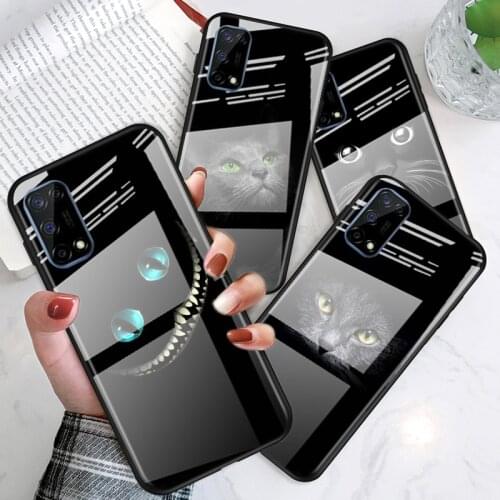 Tempered Glass Cover Black Cat Staring Eyes For OPPO A9 2020 A52 Find X2 Lite Realme 7 7i 6 5 Pro C3 XT Phone Case Shell