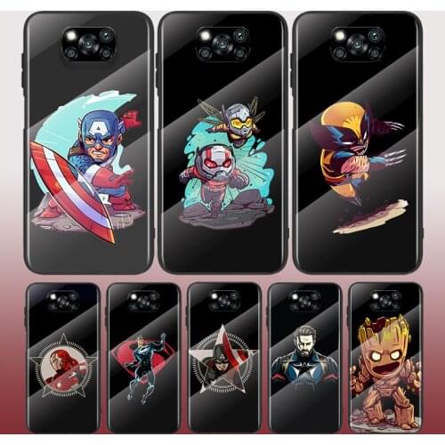 Marvel Art Cartoon Tempered Glass Cover For Xiaomi Mi 11 11i 10T CC9E 9T Note 10 Ultra Pro Lite 5G Phone Case