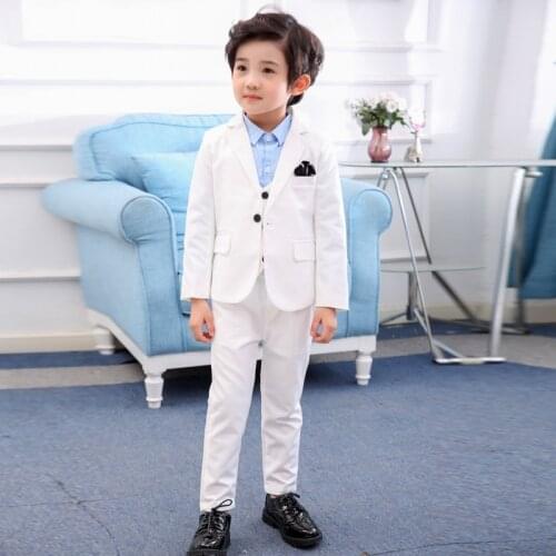 Flower Boys White Wedding Suit Kids Prom Party baptism Tuxedo Dress Childrens Day Pinao Performance Costume