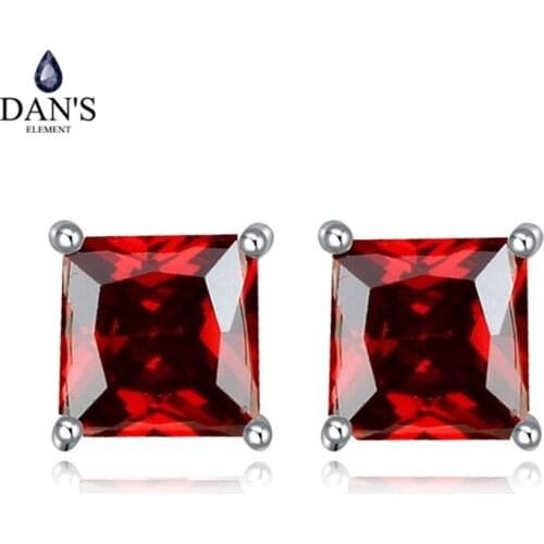 DANS Real Big Brand AAA Zirconia Simple Micro Inlays Fashion Stud Earrings for Women square 109658Red