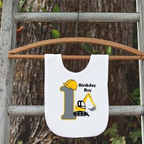 Baby boy first one year old 1st Bib Excavator Construction Tractor themed birthday baby shower decoration gift Photo props favor