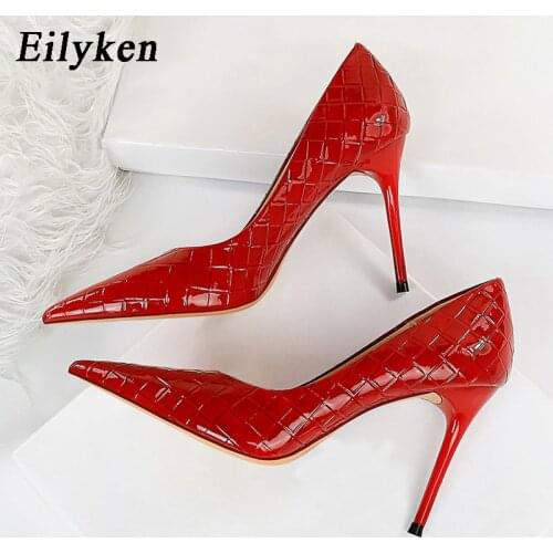 Eilyken 2021 New Fashion Pointed Toe Womens pumps Party Sexy Red Wedding Bridal Mules Heels Shoes Size 34-43