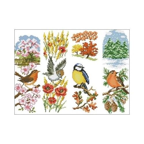 Xiaoyi cotton self-matching cross stitch Cross stitch RS cotton comes with Four seasons bird
