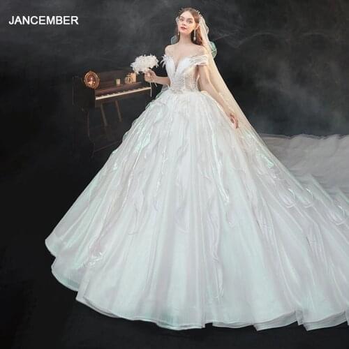 HTL1710 Shiny Colorful Crystal Wedding Dress 2020 O-Neck Off The Shoulder Short Sleeve Ball-Gownsrobe de mariée grande taille