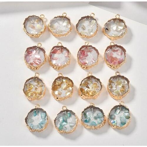 Colorful shell decoration copper/resin material 20pcs/lot round shape pendants diy earrings/necklace charms accessory