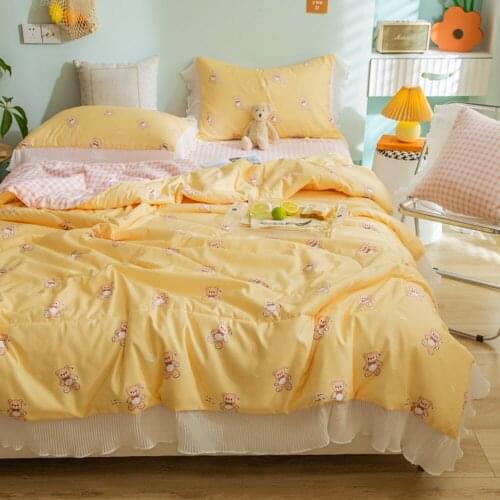 Summer Soft Breathable 100% Cotton Quilt Princess Lace Comforter Flowers Print throw Duvet Washed Cotton Throw Blanket Bedding