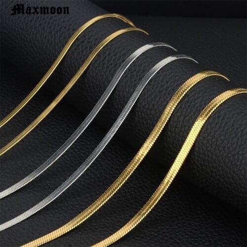 MAXMOON Charm Women Snake Chain Choker Necklace Stainless Steel Gold Silve Color Flat Herringbone Chokers Link for Girls 4mm