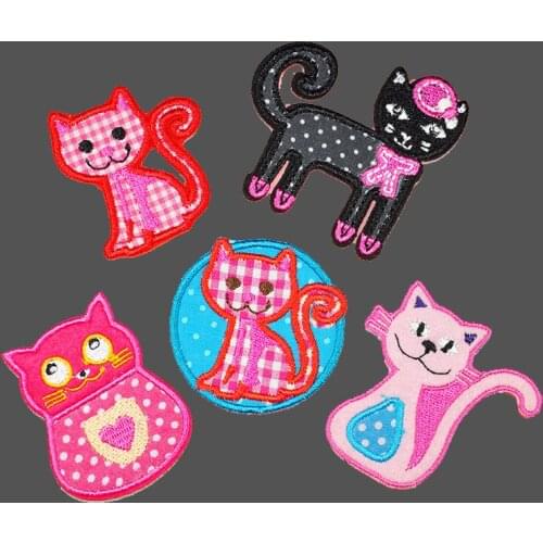 Cartoon Flower Cat Patch Embroidery Patches For Clothing Cute Cat Pet Animal Iron On Patches On Clothes Sticker