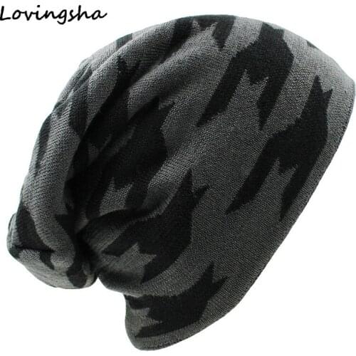 LOVINGSHA Mens Winter Hat Caps Faux Fur Warm Baggy Knitted Hat Men Beanies Knit Skullies Bonnet Hats For Men Women Beanie