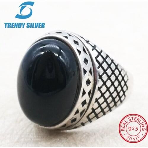 Silver 925 fine jewelry man rings men accessories turquoise gemstone natural black onyx red agate TRENDY SILVER TCR8038