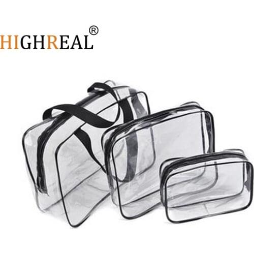 HIGHREAL 3Pcs Cosmetic Bag Set Fashion Transparent Beauty Bag Waterproof Handbags Wash Bags Ladies Make Up Bag J83
