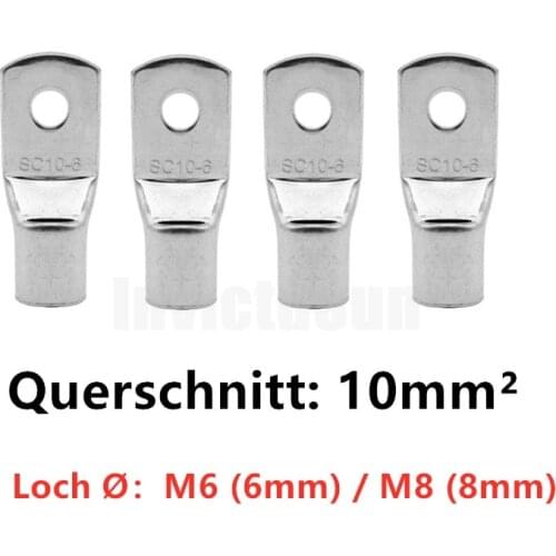 50/10PCS Copper Cable Lug Kit SC10-6 10-8 10-10 Bolt Hole Tinned Cable lugs Battery Terminals copper nose Wire connectorColor