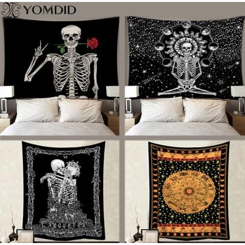 YOMDID Mandala Skull Printed Wall Hanging Tapestry Rectangle Beach Blanket Picnic Yoga Mat Home Art for Living Room Decoration