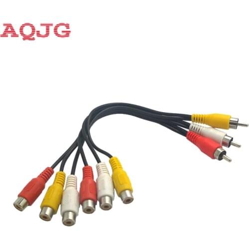 New Hot 3 RCA Male To 6 RCA Female Plug Splitter Audio TV DVD Video Adapter AV Cable 3 RCA Male To 6 RCA Female Plug AQJG