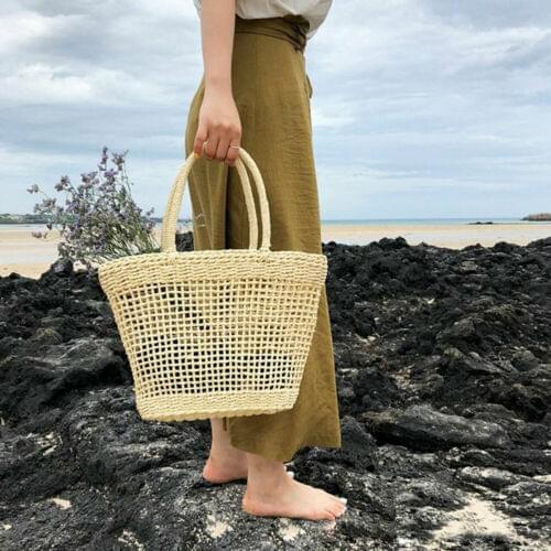 Newest Arrival Woman Round Straw Retro Hand Woven Shoulder Bag Wicker Basket Tote Shopping Bags