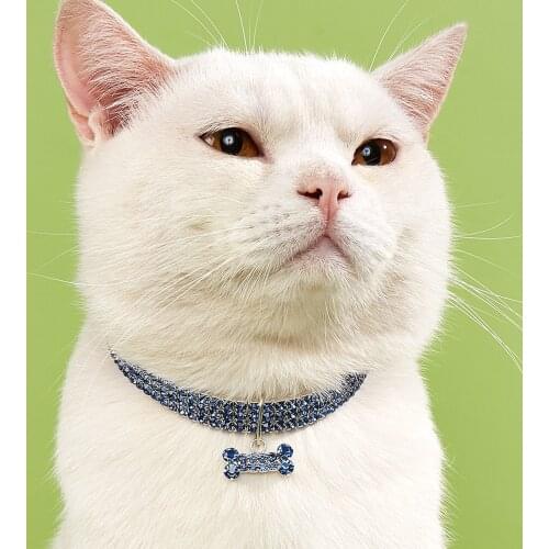 Collar 3 Rows Rhinestone Elastic Pet Necklace Dog Chain Cat Crystal Collar Pet Supplies Small Dog Accessories tag