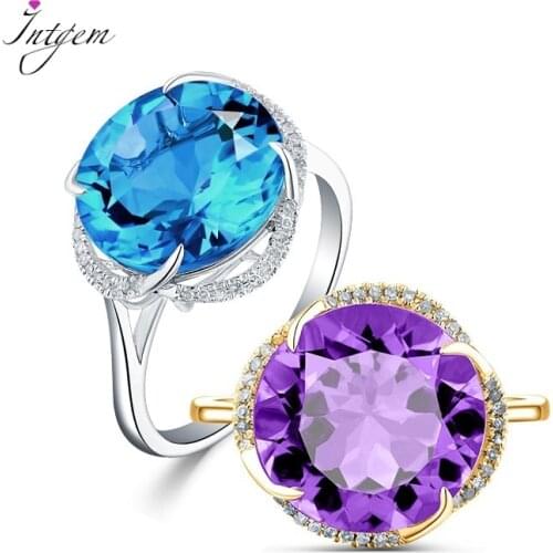 Amethyst Sea Blue Topaz Color Gem Open Ring 925 Silver Ring Citrine Gemstone Ring Wedding Party Jewelry Gifts For Women Lovers