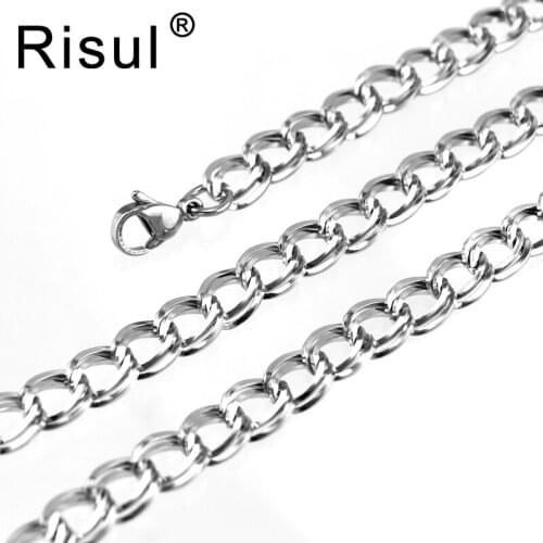 Risul Stainless steel Necklace women O link Jewelry double Twist square line ROLO cable Bohemia personalized Cable chain