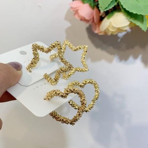 New Star Heart Shape Stud Earrings for Women Gold Color Metal Jewelry Chic Fashion Jewellery Girls Love Gift Simple Earing