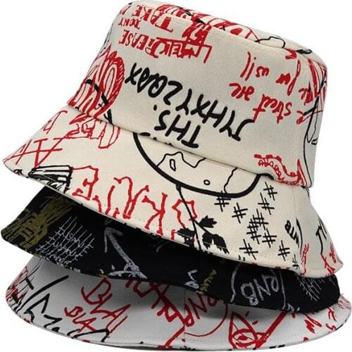 Letter Graffiti Outdoor Travel Beach Caps Men Fishing Hats Hip Hop Bucket Sun Hat Casual Cap for Girls Women