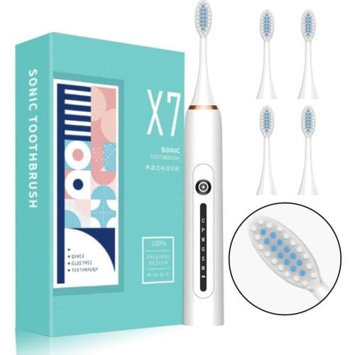 Sonic Electric Toothbrush Adult Timer Brush 6 Mode Rechargeable With 4 Teeth HeadsTooth Brushes Replacement Heads Set
