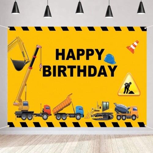 Construction Site Theme Happy Birthday Party Background Birthday Decoration Photography Backdrop Party Banner for Boys Kids