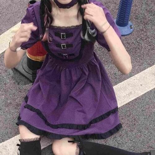 Summer 2021 Purple Lolita Dress Vintage Casual Korean Japan Style Designer Sweet Dresses Women Elegant Gothic Kawaii Mini Dress