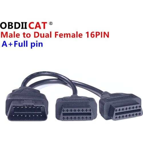 100pcs/DHL 16 Pin OBD II cable OBD 2 Splitter Adapter Extension Cable Male to Dual Female Y Connector obd2 Extended Interface