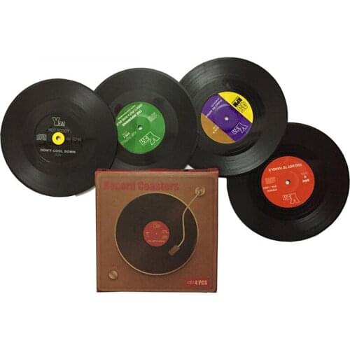 2/4/6 PCS Plastic Vinyl Record Coaster Cup Mat Black Retro Mug Coaster Pad Heat-resistant Non Slip Hot Drink Holder Home Decor
