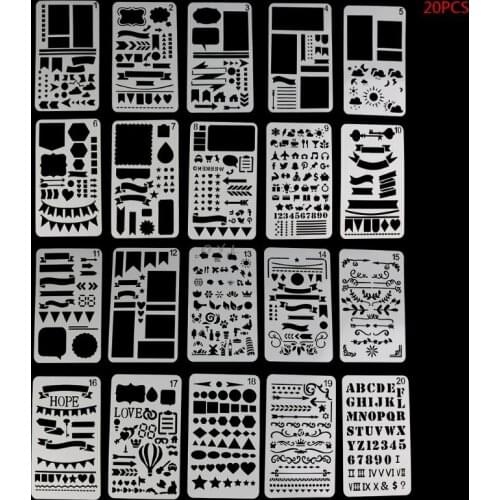20Pcs Bullet Journal Stencil Set Plastic Planner DIY Drawing Template Diary Decor Craft