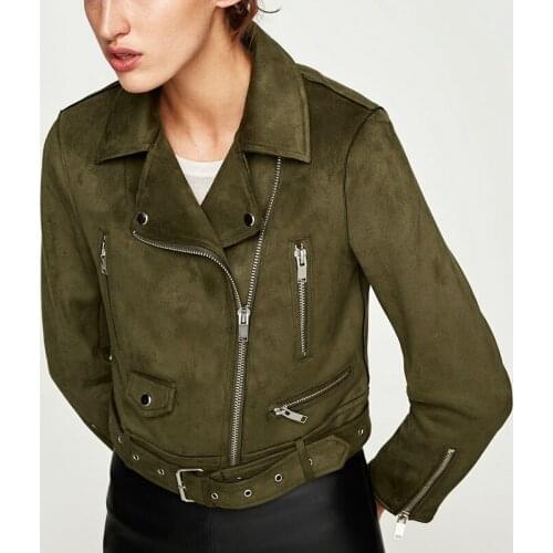 2021 New Autumn Winter Women Soft Suede Fake Faux Leather Jackets Lady Matte Long Sleeve Zippers Belt High Steet Outerwear Coats