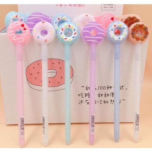 48 pcs/lot Creative Donuts Gel Pen Cute Silicone 0.5mm Black Ink signature pen School writing Supplies Stationery gift
