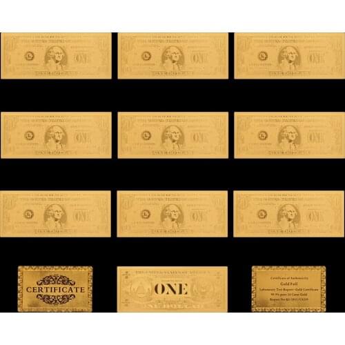 10PCS/Lot US Gold 999 Banknotes 1 Dollar Money Pure Gold Bank Notes Fake Banknote Collection And Holiday Gifts