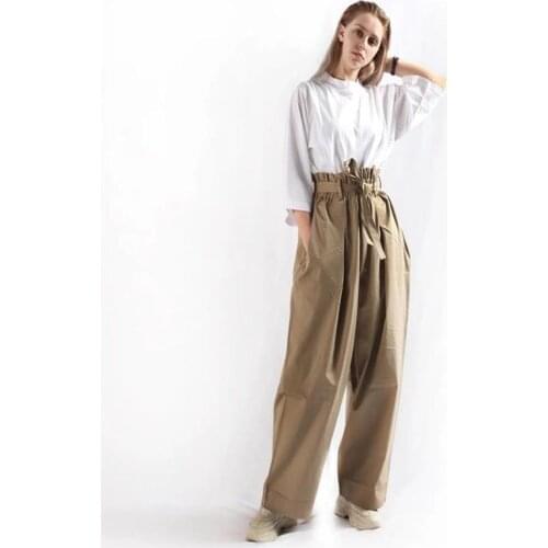 Mens bract waist pants lovers with high street style large size fashion casual pants high belt wide leg pants versatile pants