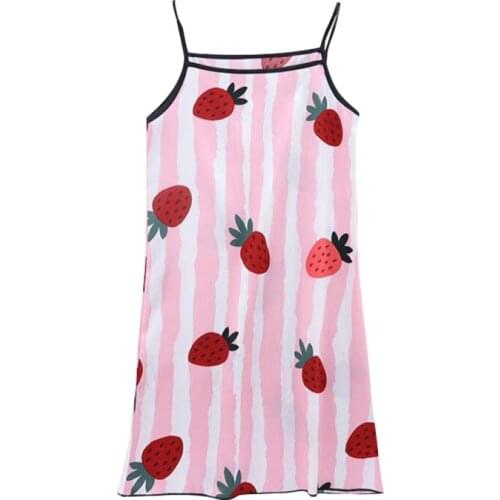 Baby Summer Nightdress Girls Striped Pajamas Dress Infant Strawberry Printed Suspender Sleepwear 2021