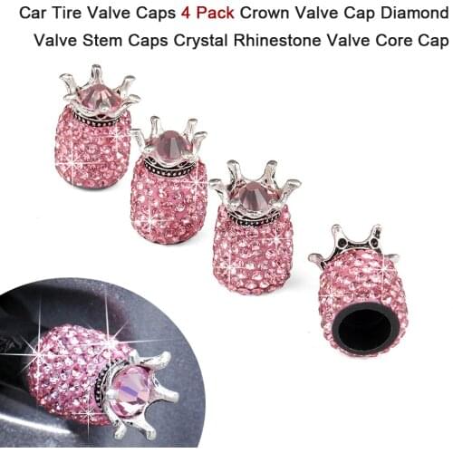 Car Tire Valve Caps 4 Pack Crown Valve Cap Diamond Valve Stem Caps Crystal Rhinestone Valve Core Cap Car Styling