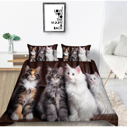 Printed Bedding Set Cartoon Kitten Cute Pet Cats Duvet Cover Set For Girl Twin Full King Double Sizes Pillowcase Home Bedclothes