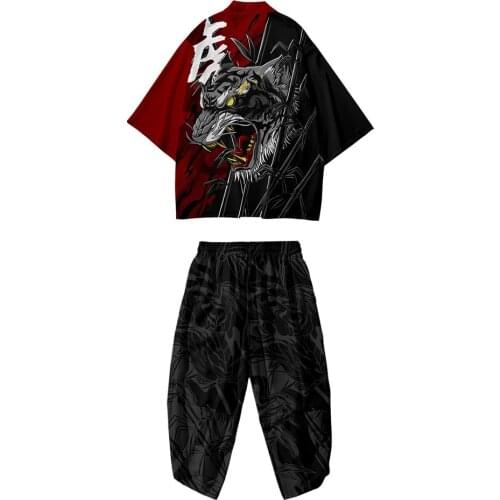 Two-piece Suit XXL 4XL 3XL 6XL 5XL Tiger Print Japanese Cardigan Women Men Cosplay Yukata Clothing Harajuku Kimono + Pants Sets