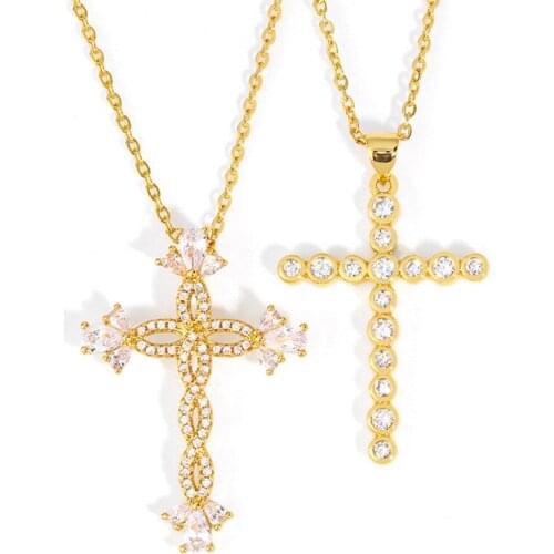 Funmode Hip Hop Creative Micro CZ Cross Pendant Necklace For Women Men Dress Accessories Gold Link Collier Bijoux FN127