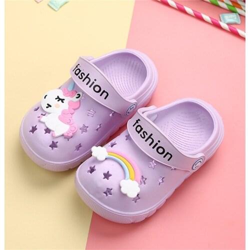 2021 Summer Kids Garden Shoes Boys Girls Unicorn Slippers Rainbow Shoes Toddler Cartoon Animal Outdoor Slippers