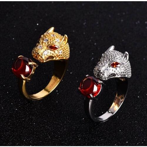 Hot sell original design domineering leopard head ring inlaid zircon open ring 2021 woman fashion DIY jewelry gift free shipping