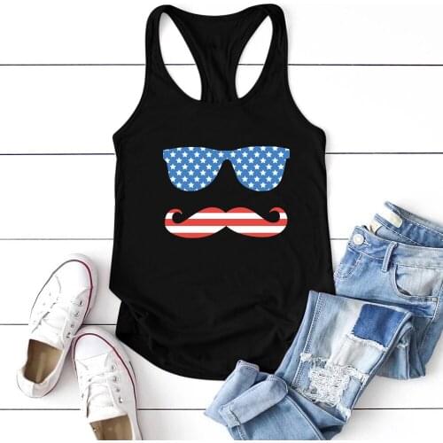 2020 Fashion Glasses Striped Beard Print Tank Top Women Sleeveless Summer Vest Graphic Crew Neck Tank Tops for Teens Ropa Mujer