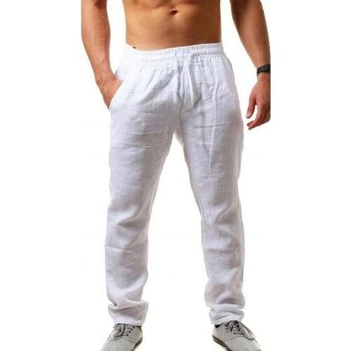 Man Pants Casual Plus Size Pocket Lace Up Mid Waist Loose Male Solid Color Straight Full Length Pants