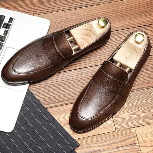 Phenkang Men Leather Summer Casual Shoes Male Sneakers loafer Mens Slip On Coffee Mens Genuine Leather Loafers Driving Shoes