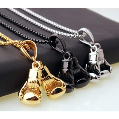 Brand Men Necklace & Pendant Gold Color Stainless Steel Chain Pair Boxing Glove Charm Fashion Sport Fitness Jewelry