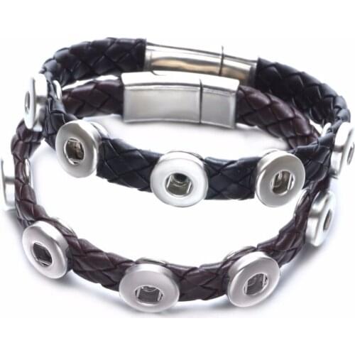 Genuine Woven Leather Magnet Snap Bracelet/Bangle Leather Rope Bracelet Fit 12/18mm Snap Button Snap Jewelry SZ0494