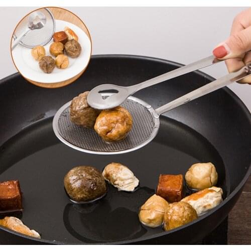 New Multi-functional Filter Spoon With Clip Food Kitchen Oil-Frying BBQ Filter Stainless Steel Clamp Strainer Kitchen Tools